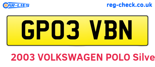 GP03VBN are the vehicle registration plates.