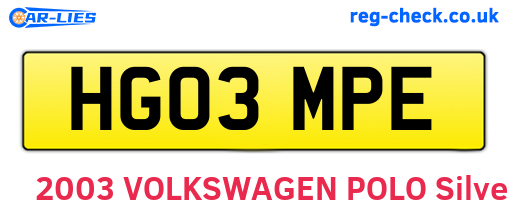 HG03MPE are the vehicle registration plates.