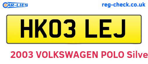 HK03LEJ are the vehicle registration plates.