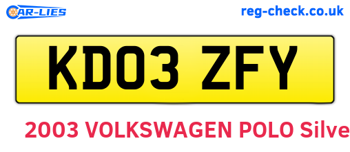 KD03ZFY are the vehicle registration plates.