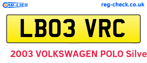 LB03VRC are the vehicle registration plates.
