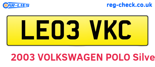 LE03VKC are the vehicle registration plates.