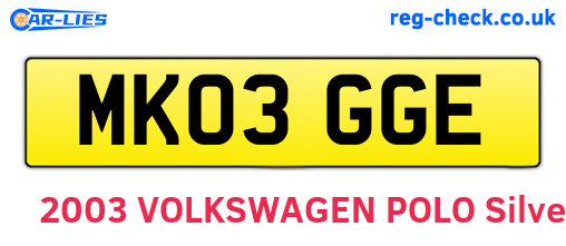 MK03GGE are the vehicle registration plates.