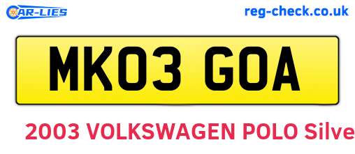 MK03GOA are the vehicle registration plates.