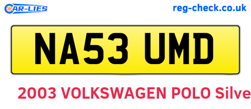 NA53UMD are the vehicle registration plates.