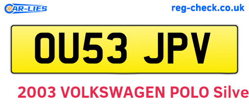OU53JPV are the vehicle registration plates.