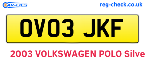 OV03JKF are the vehicle registration plates.