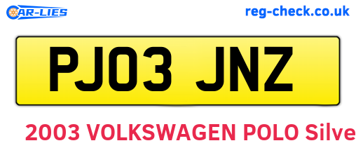 PJ03JNZ are the vehicle registration plates.