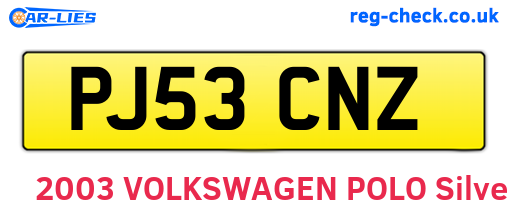 PJ53CNZ are the vehicle registration plates.