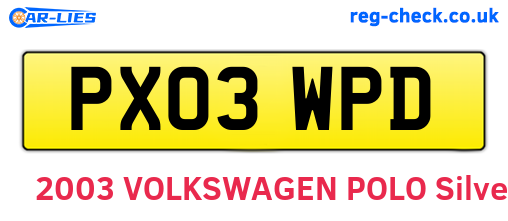 PX03WPD are the vehicle registration plates.