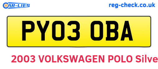 PY03OBA are the vehicle registration plates.