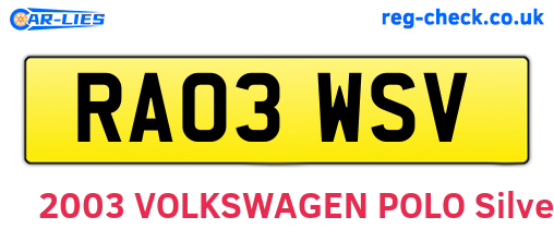 RA03WSV are the vehicle registration plates.