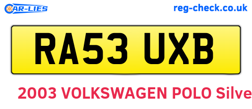 RA53UXB are the vehicle registration plates.