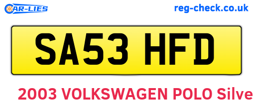 SA53HFD are the vehicle registration plates.