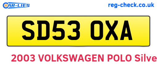 SD53OXA are the vehicle registration plates.