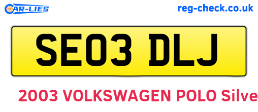 SE03DLJ are the vehicle registration plates.