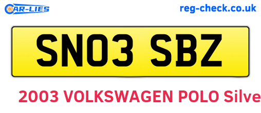 SN03SBZ are the vehicle registration plates.