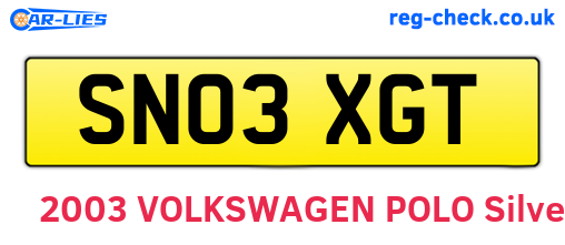 SN03XGT are the vehicle registration plates.