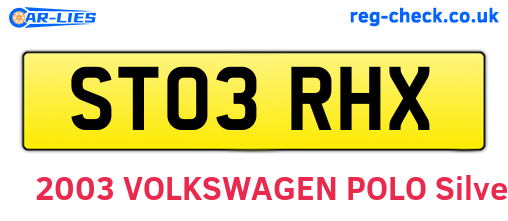 ST03RHX are the vehicle registration plates.