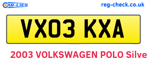VX03KXA are the vehicle registration plates.