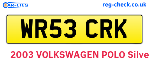 WR53CRK are the vehicle registration plates.