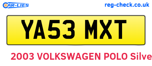 YA53MXT are the vehicle registration plates.