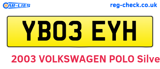 YB03EYH are the vehicle registration plates.