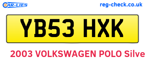 YB53HXK are the vehicle registration plates.