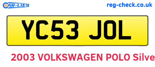 YC53JOL are the vehicle registration plates.