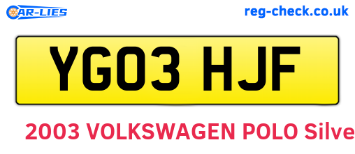 YG03HJF are the vehicle registration plates.