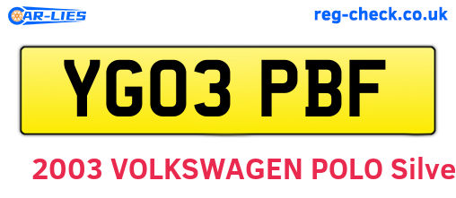 YG03PBF are the vehicle registration plates.