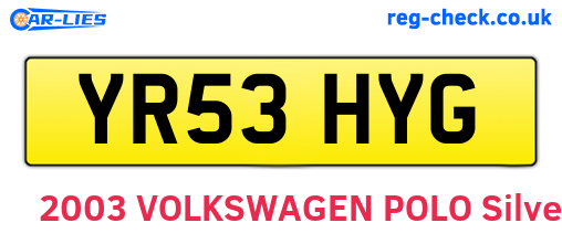 YR53HYG are the vehicle registration plates.