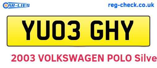 YU03GHY are the vehicle registration plates.