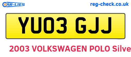 YU03GJJ are the vehicle registration plates.
