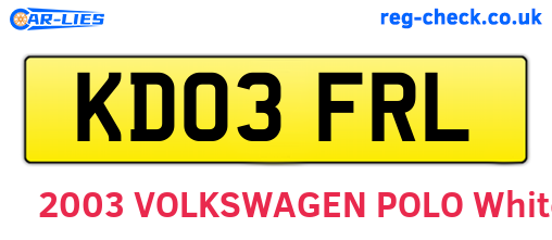 KD03FRL are the vehicle registration plates.