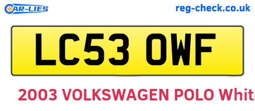 LC53OWF are the vehicle registration plates.