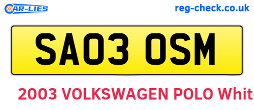 SA03OSM are the vehicle registration plates.