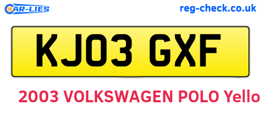 KJ03GXF are the vehicle registration plates.