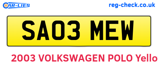 SA03MEW are the vehicle registration plates.