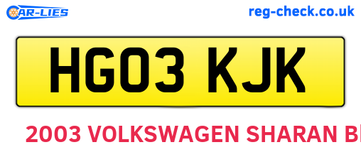 HG03KJK are the vehicle registration plates.