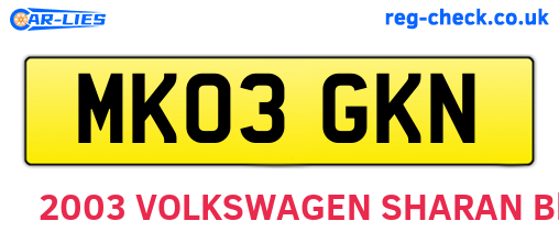 MK03GKN are the vehicle registration plates.