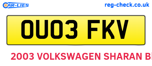 OU03FKV are the vehicle registration plates.