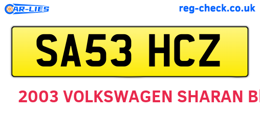 SA53HCZ are the vehicle registration plates.