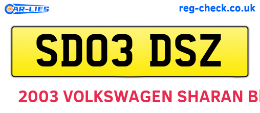 SD03DSZ are the vehicle registration plates.