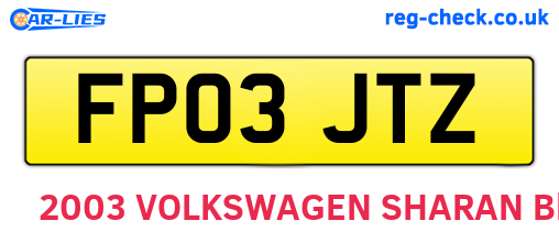 FP03JTZ are the vehicle registration plates.