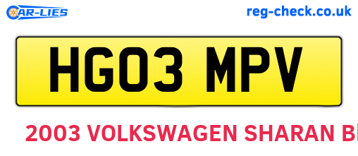 HG03MPV are the vehicle registration plates.