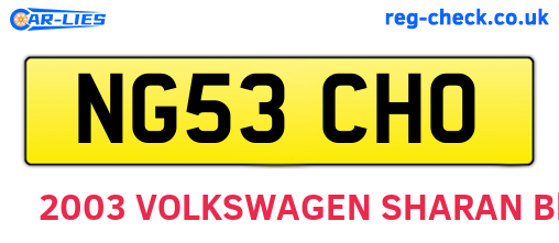 NG53CHO are the vehicle registration plates.