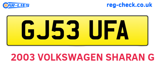 GJ53UFA are the vehicle registration plates.