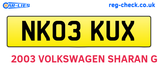 NK03KUX are the vehicle registration plates.