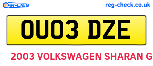 OU03DZE are the vehicle registration plates.